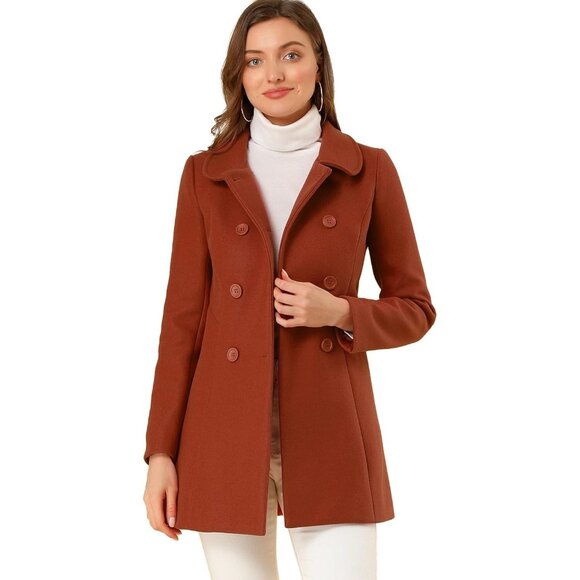 Jackets & Blazers - Women's Brown Peter Pan Collar Double Breasted Winter Long Trench Pea Coat